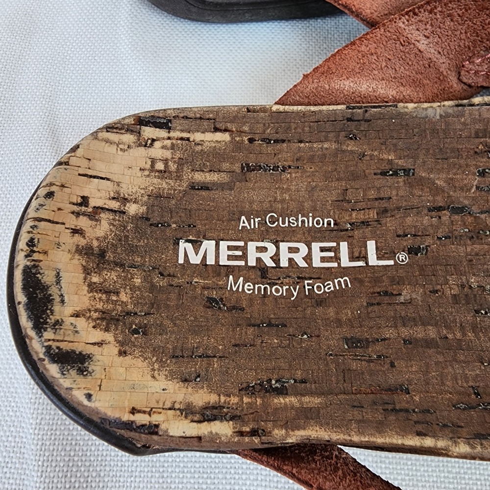 Merrell Redwood J97322 Womens Thong Slippers Size 9 Rust Red Leather Boho Casual - Picture 3 of 8